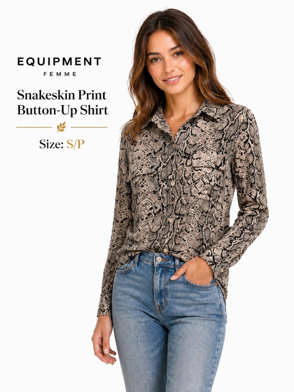 Equipment Femme Snakeskin Print Button Up Shirt Size S Like NEW